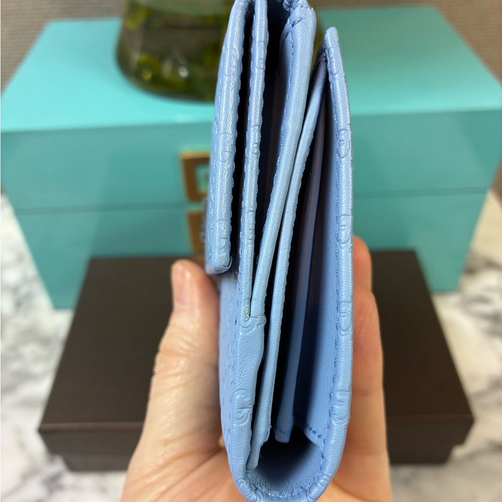 Gucci Micro Guccissima Light Blue GG Leather Multi Pocket Wallet NWOT Authentic - Picture 5 of 14